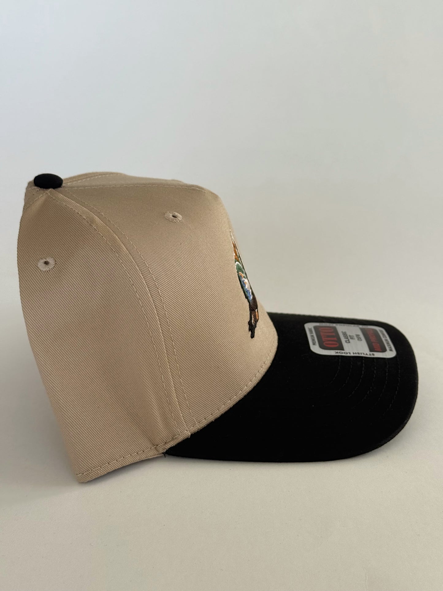 Mallard Duck Hat on Tan / Black 5 panel Badeball Cap