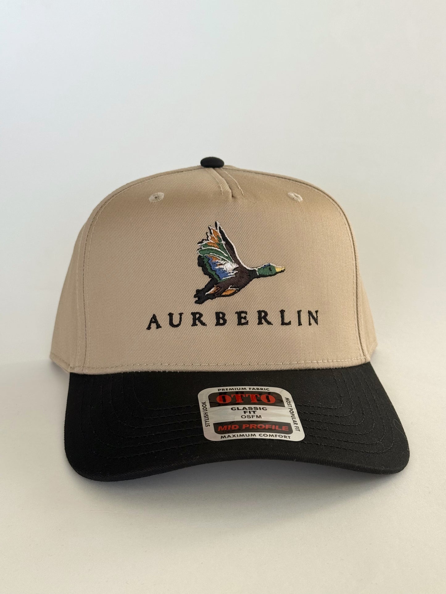 Aurberlin Mallard Duck Hat on Classic 2 Tone Baseball Cap Tan / Black