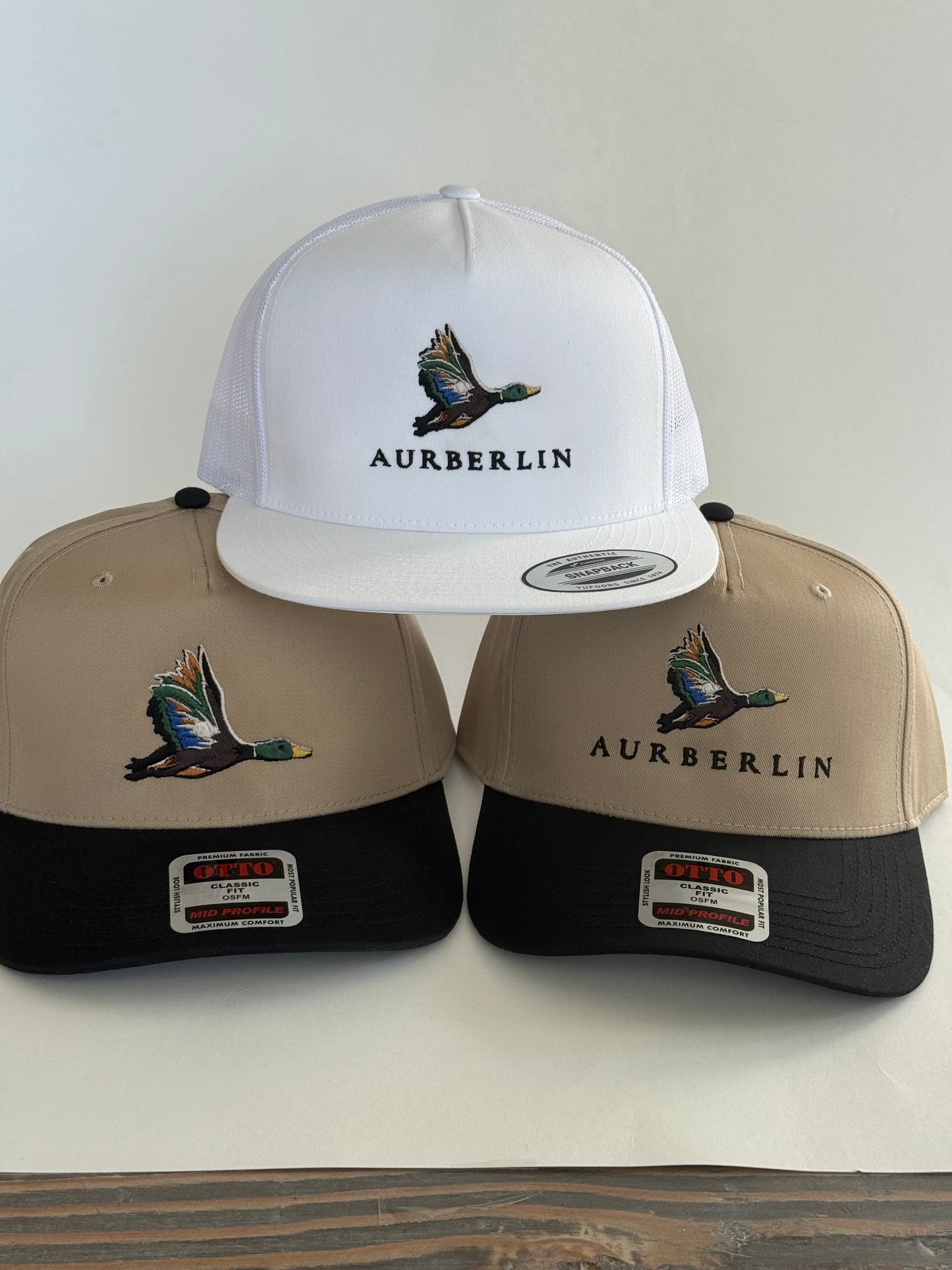 Aurberlin Mallard Duck Hat on Classic 2 Tone Baseball Cap Tan / Black