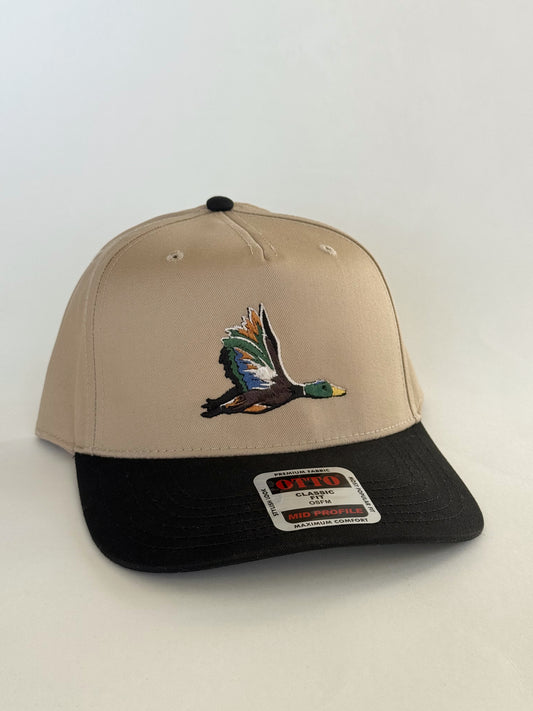 Mallard Duck Hat on Tan / Black 5 panel Badeball Cap