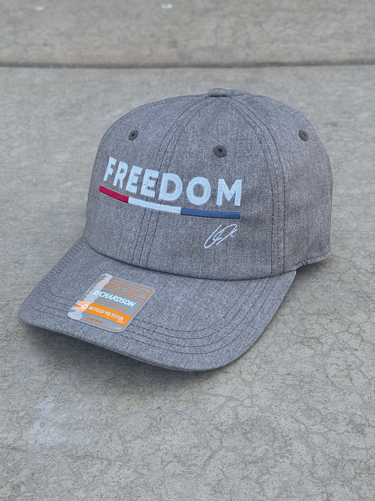 Charlie Kirk Freedom CK Performace Hat with American Flag Bar - Gray