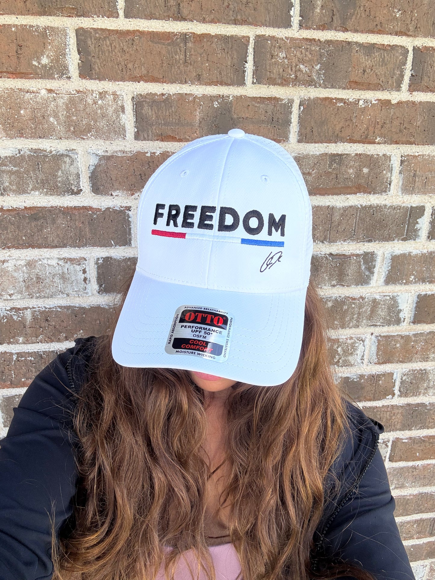Charlie Kirk Freedom Performance Hat with American Flag Bar and CK initials - White